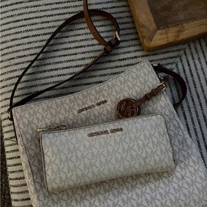 Michael Kors Cream and Brown Crossbody Bag with Wallet